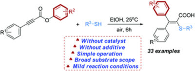 43. Catalyst-free synthesis of α-thioacrylic acids via cascade thiolation and  1,4-aryl migration of aryl alkynoates at room temperature